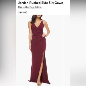 Dress the Population Jordan Ruched Side Slit Gown. XS.